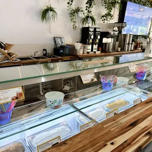 a display of coffee and pastries