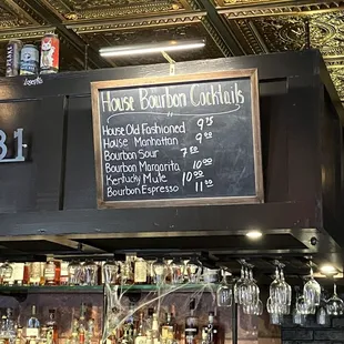 House bourbon cocktails...less expensive, but equitably very good