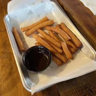What&apos;s left of the funnel cake fries when we decided y&apos;all needed a picture - sorry - they were going fast