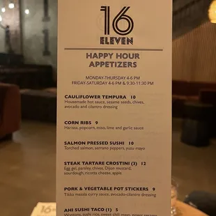 Happy Hour Menu - Nov 2023