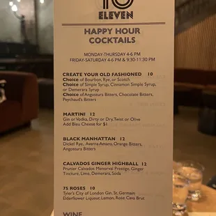 Happy Hour Menu - Nov 2023