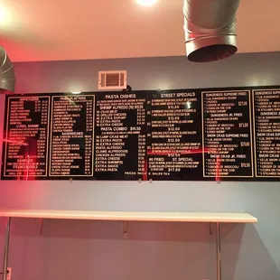 the menu on the wall