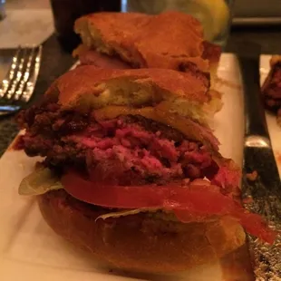 Another one of our tables medium-well burgers. Can you hear the cows mooing too??
