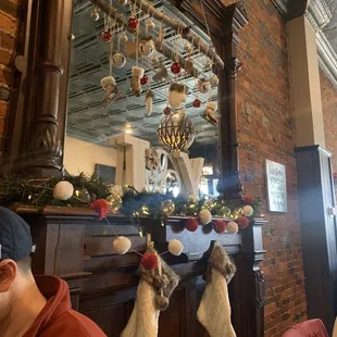 Inside holiday decor over fire place