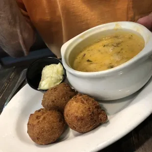 Crab Bisque with Hush Puppy side