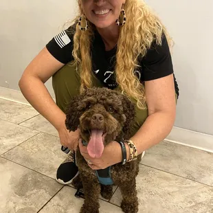 a woman with her dog