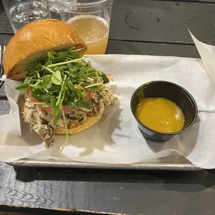 Smoked chicken salad sandwich with Carolina mustard sauce