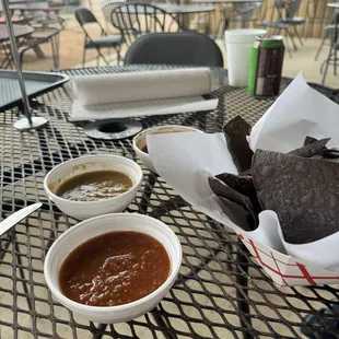 Chips and Salsa were okay.  Complimentary Beans