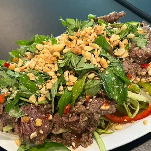 Goi Rau Muong Thau Bo  Water spinach with beef salad