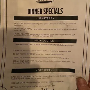 Specials menu