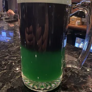 Bartender was trying out holiday black and tans. This is the St. Patrick's Day black and tan.
