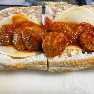 Classic Italian Meatball Sub on fresh Cest Si Bon Baguette