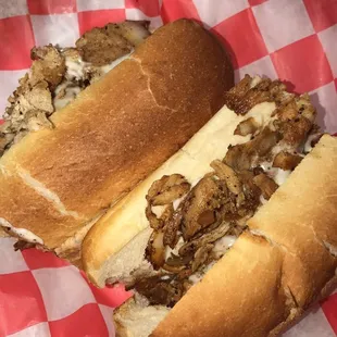 Chicken cheese steak with fried onions!