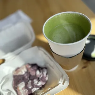 Ube cookie and Matcha latte