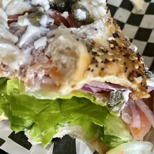 Everything bagel with salmon smear- delicious!