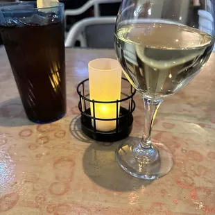 Iced tea for my husband and a nice Chardonnay for me.