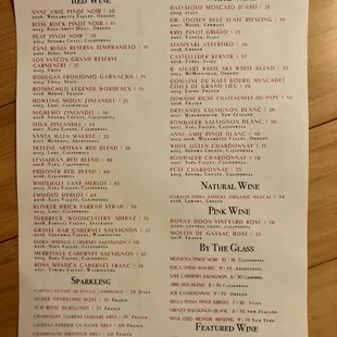 Wine Menu