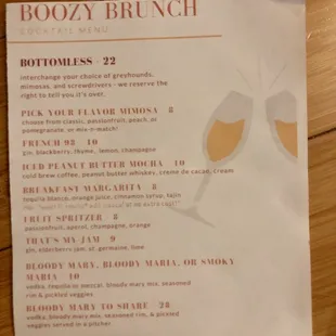 Boozy Brunch Menu