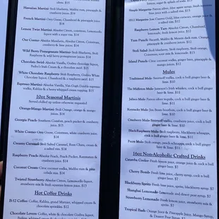 Cocktail menu