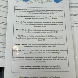 Early bird entrees July 2023 - $6 extra for speciality salad but they charge $10 on your bill