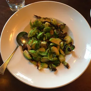 Brussel sprouts appetizer with pork belly.