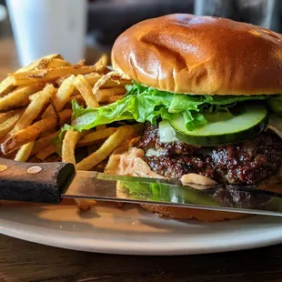 a burger and french fries