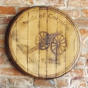 Old barrel lid with a cannon from the Battle of Corydon during the Civil War