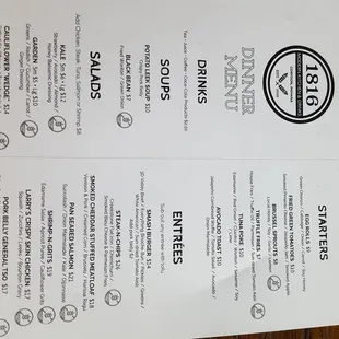 Dinner menu