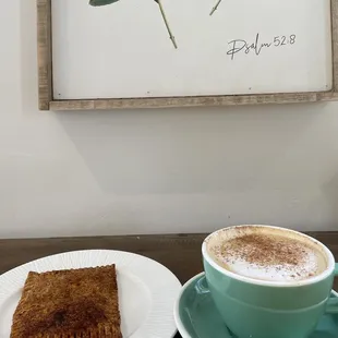 spinach and feta pop tart and a cuban latte