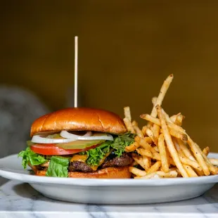 a burger and french fries