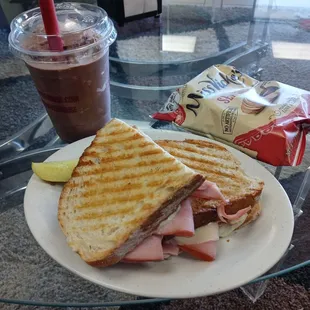 a sandwich and a drink