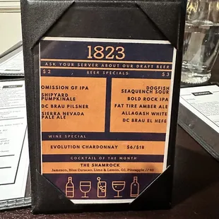 New beer and wine specials menu