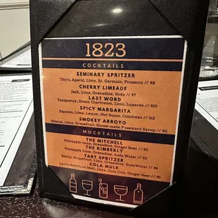 Cocktail menu