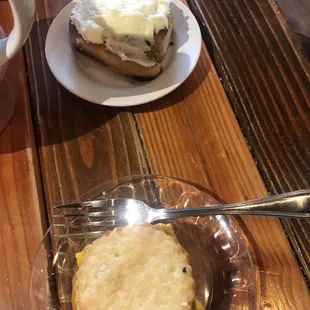 Cinnamon Roll and Egg Biscuit Sandwich