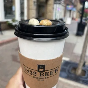 Cafe au lait - two expresso beans added to the top of every drink.