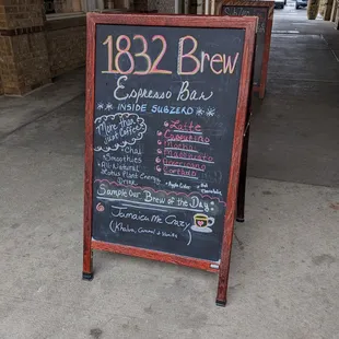 a chalkboard sign