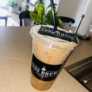 Iced White Mocha, with Marshmallow and oatmilk