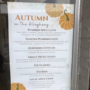 Autumn specials menu November 2023