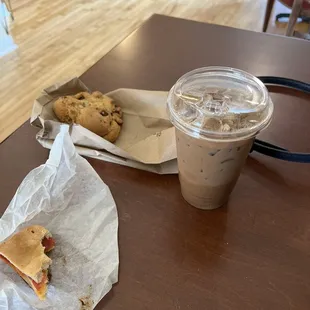 Nutella latte, chocolate chip cookie, and half a pepperoni roll because I couldn&apos;t resist