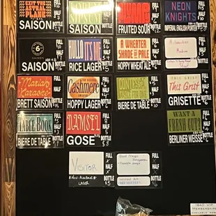 Menu of beers