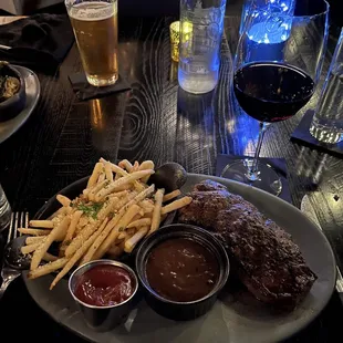 Texas Strip and truffle fries - added peppercorn sauce