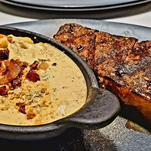 NY Strip and jalepeno mac cheese