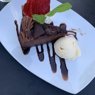 Chocolate cake...but it&apos;s more like a cheesecake than a fluffy cake you may generally think of when told the special is chocolate cake.