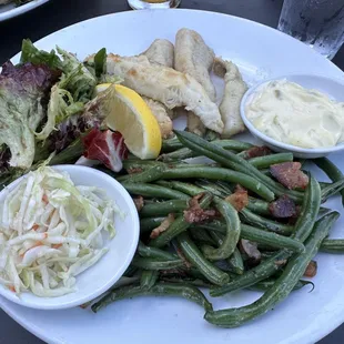Perch greens, Cole slaw and green beans