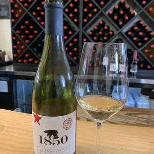 a glass of wine and a bottle of wine