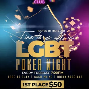 the flyer for the lgbt poker night