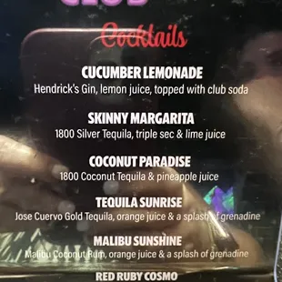 a menu for a cocktail