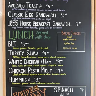 1855 Coffee House Food Menu