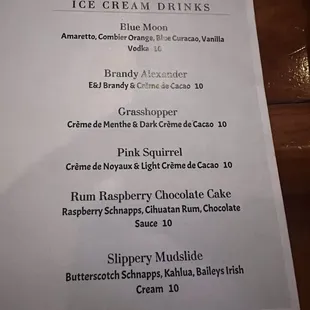 Easily the best Ice cream drink menu!