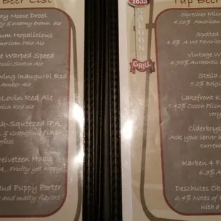 Tap beer menu
